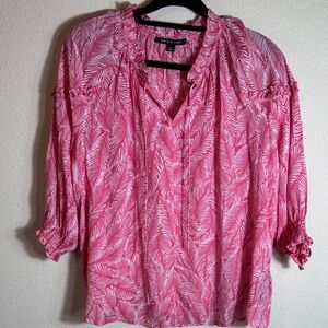 Zac & Rachel Lightweight Pink/White Spring Top with Ruffle Sleeve Detail Size XL